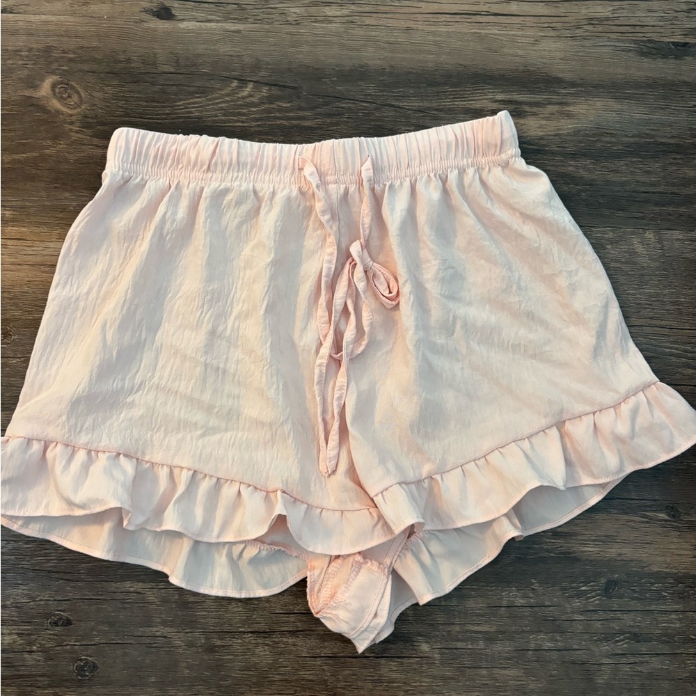 Pink Ruffle Hem Shorts